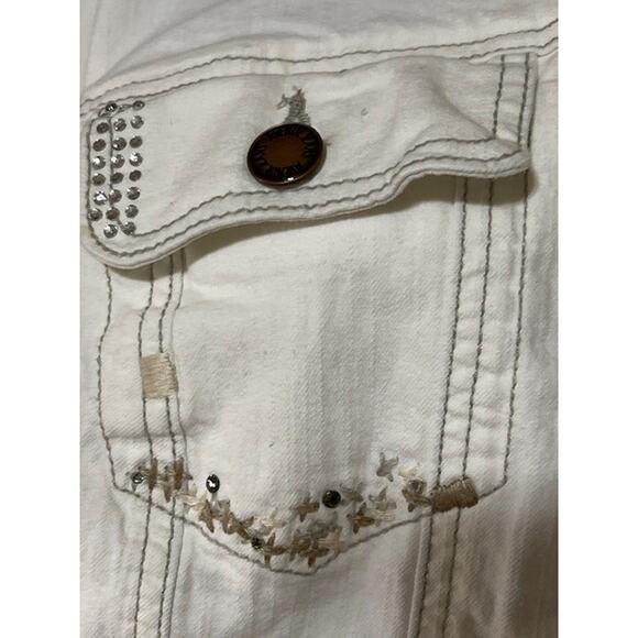 Crystalline White Demin Jacket with Rhinestones and Embroidered Size XL - Picture 2 of 5